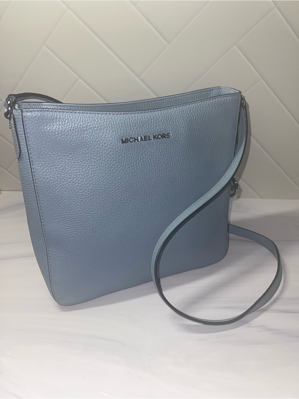 Michael Kors pebbled leather baby blue crossbody - gently used - Picture 1 of 12
